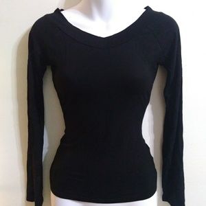 NWOT Black v neck long sleeve tee top goth witchy
